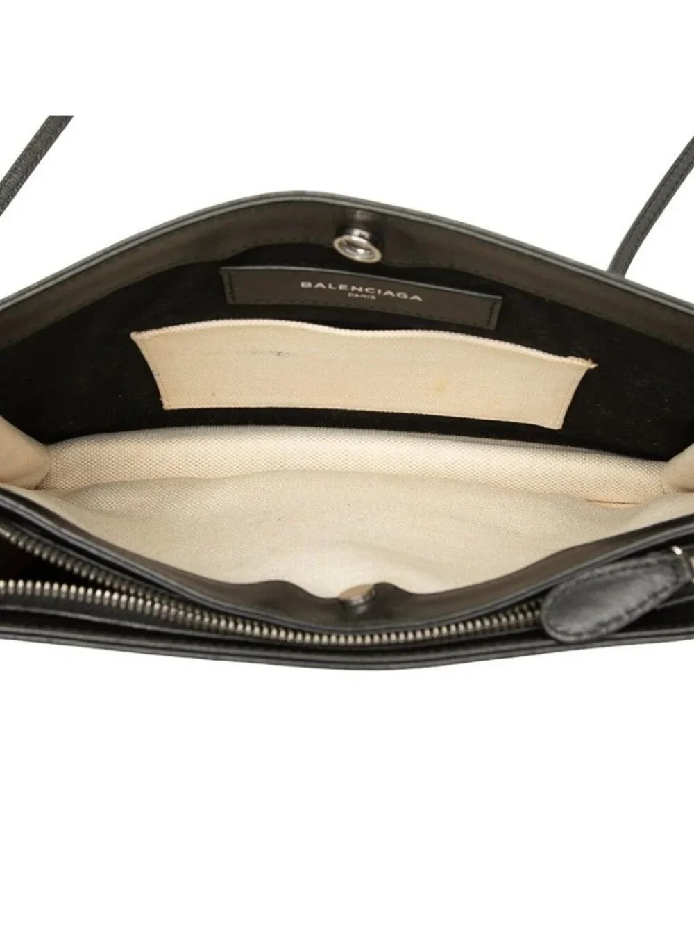 Balenciaga Navy Pochette Crossbody Shoulder Bag Beige Black Canvas Leather